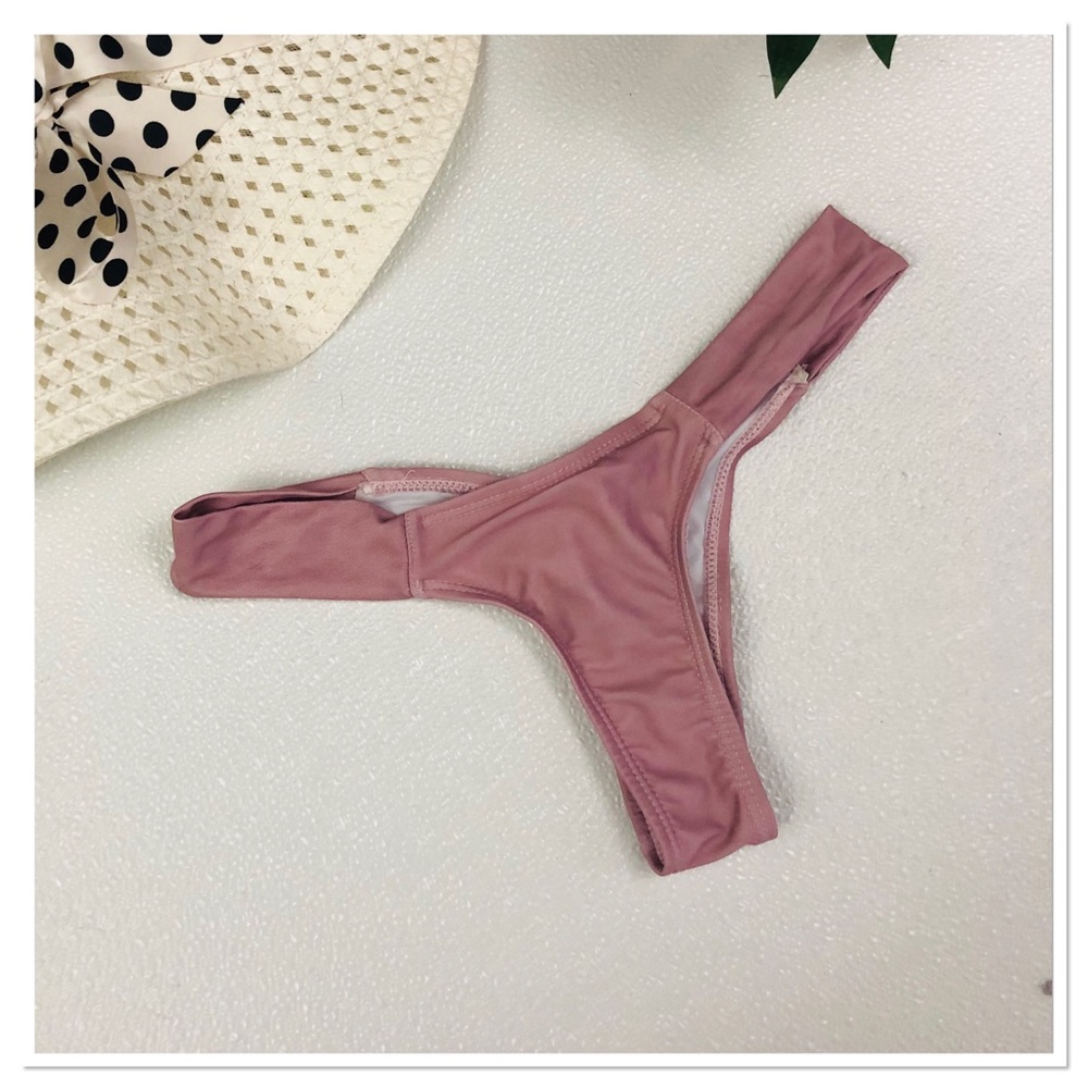 Mesh nude blush pink lace up ruched bikini set - Picture 6 of 7